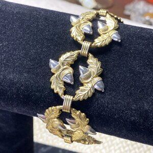 Vintage Danecraft Sterling Silver Gold Wash Acorn Oak Leaf Bracelet 1940s